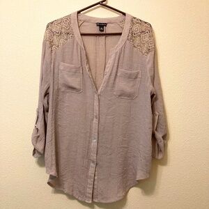 Women's V-neck blouse, long sleeves, Taupe, size XL